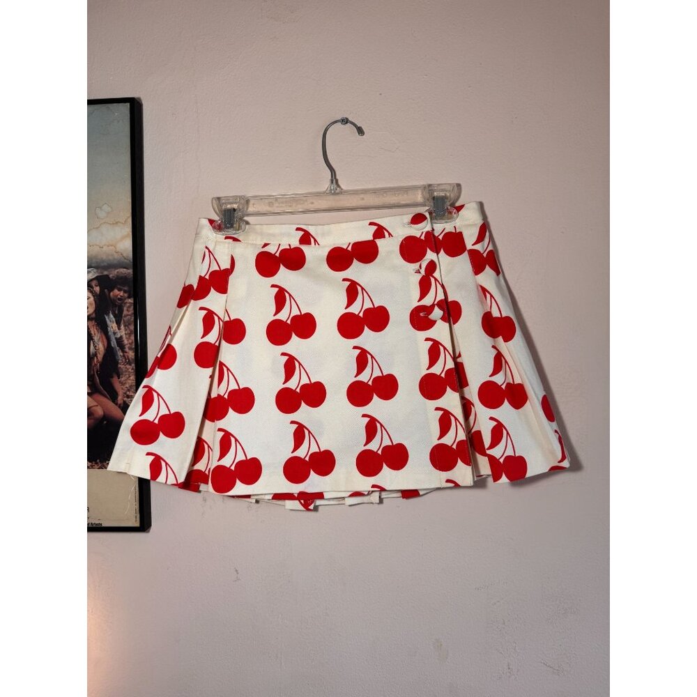Vintage Luella Bartley Cherry Print Pleated Wrap Mini Skirt Size 3